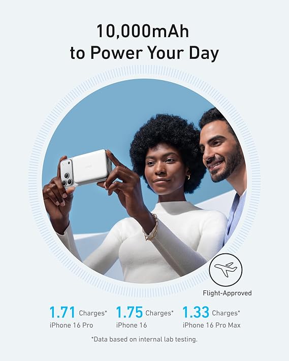 Anker MagGo Powerbank, Ultra Slim Magnetic Battery, 10,000 mAh, Qi2 Certified, Portable 15 W, Ultra-Fast MagSafe Compatible Charger, Ergonomic Design, Only for iPhone 16/15/14/13